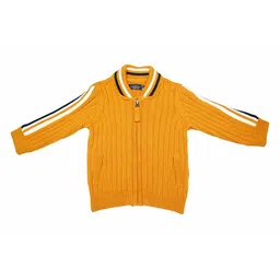 LASNAK Girls Mustard & White Striped V-Neck Sweater-picture-15