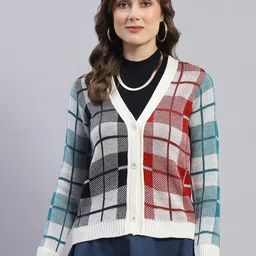 Monte Carlo Checked V-Neck Long Sleeves Cardigan Sweater-image-38