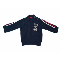 LASNAK Girls Navy Blue & White Cable Knit Pullover-picture-37