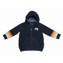 LASNAK Girls Navy Blue & Red Striped Hooded Sweater-picture-38