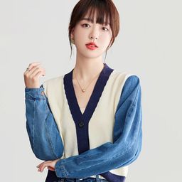 JC Collection Colourblocked V-Neck Crop Cardigan-picture-5