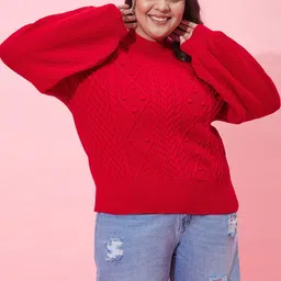CURVY STREET Women Plus Size Cable Knit Acrylic Pullover image 1