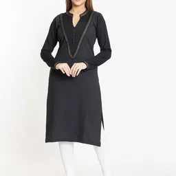 KEIKO Mandarin Collar Striped Straight Acrylic Kurta-picture-15