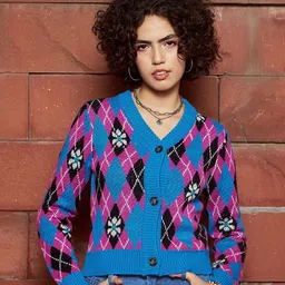 SASSAFRAS Blue Checked Woollen Cardigan-image-19