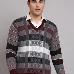 eWools Geometric Printed V-Neck Long Sleeves Wool Pullover Sweater-picture-25