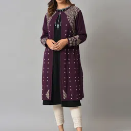 W Women Printed Round Neck Long Sleeves Longline Cardigan-picture-32