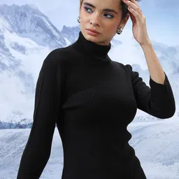Tokyo Talkies Turtle Neck Ribbed Acrylic Pullover-picture-34