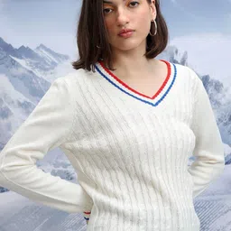 Tokyo Talkies Cable Knit Self Design V-Neck Acrylic Pullover-picture-40