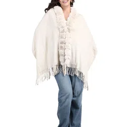 Stole & Yarn Beige Fur Collar Poncho-picture-27
