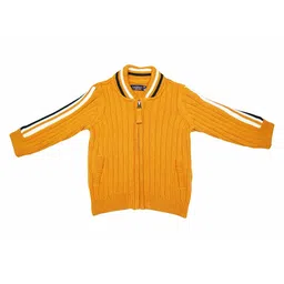 LASNAK Girls Mustard & White Striped V-Neck Sweater-picture-33