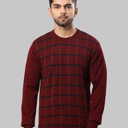 Raymond Men Maroon & Blue Checked Pullover-picture-19
