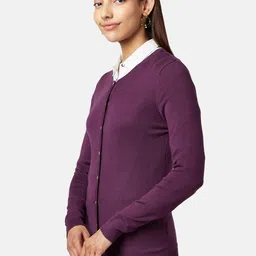 Annabelle by Pantaloons Women Purple Solid Cardigan image 2