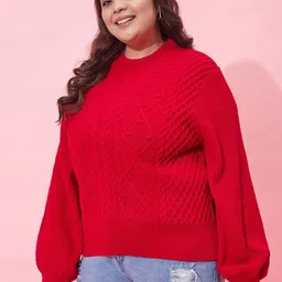 CURVY STREET Women Plus Size Cable Knit Acrylic Pullover image 2