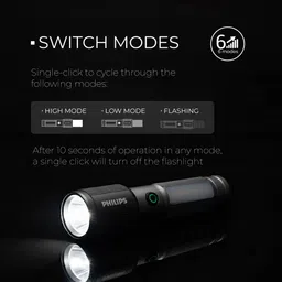 philips Aircraft Aluminium Alloy Rechargeable Flashlight 330LM, 325m 2000mAh SFL2153/56 Torch image 5
