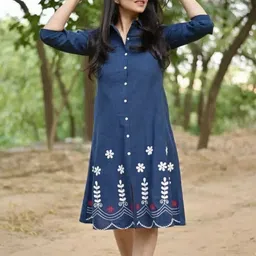 sheior Women A-line Blue Knee Length Dress image 3