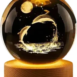 wengonvila 3D Night Light Modern Ball Lamp | 3D Inner Carved Lighting Crystal Ball Table Lamp-picture-16