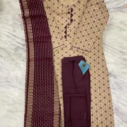 ace collection Women Cotton Blend Kurti Pant Dupatta Set image 2