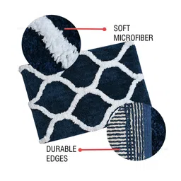 Aura Navy Blue & White Printed Rectangular 1850 GSM Microfiber Bath Rug image 3