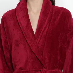 MYTRIDENT Unisex Red Shawl Collar Pure Cotton Bath Robe image 4