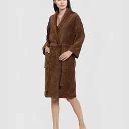 MYTRIDENT Brown Shawl Collar Pure Cotton Bath Robe image 4