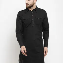 Enchanted Drapes Men Black Solid Pathani Kurta-picture-22