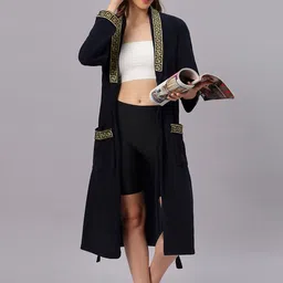 HotGown Navy Blue & Gold Toned Embroidered Pure Micro Terry Bath Robe image 1