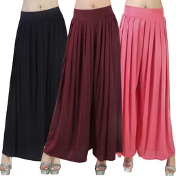 zariya enterprises Pack of 3 Women Flared Black, Maroon, Pink Lycra Blend Trousers-picture-15
