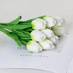 jktraders White Tulips Artificial Flower with Pot image 3