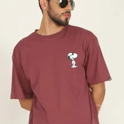 pronk Men Printed, Typography Round Neck Pure Cotton Maroon T-Shirt-picture-11
