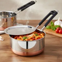 padchaaya Copper Bottom Milk Pan/Tea Pan/Tapeli/Patila/Bhagona with Handle & Lid Sauce Pan 15 cm diameter with Lid 1 L capacity image 4