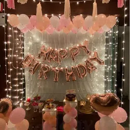 bash n splash Solid Princess Rose Gold Happy Birthday Party Decoration Pack with Heart Balloon and 50 latex balloon with light (Pack of 66) Balloon-picture-46