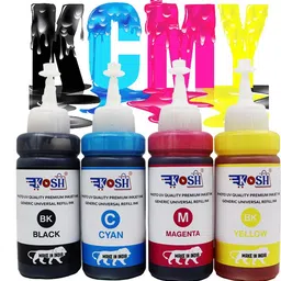 Kosh Refill Ink For Ise In Canon Pixma E470 Multi-Function Printer - Cyan, Magenta, Yellow & Black - 100 ML Each Bottle Black + Tri Color Combo Pack Ink Cartridge-picture-25
