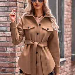 StyleCast Khaki Stand Collar Single Breasted Overcoat image 1