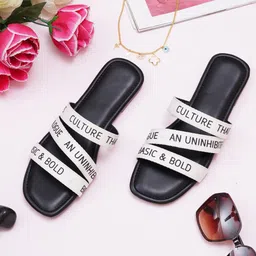 HASTEN Printed Open Toe Flats image 5