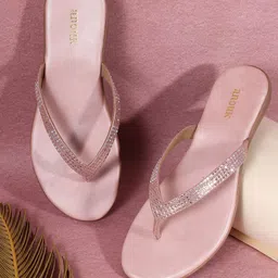 Anouk Rose Gold-Toned Embellished Open Toe Flats image 1