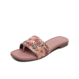 Shoestail Embroidered Open Toe Flats image 2
