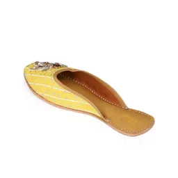 Anouk Yellow & Gold-Toned Embellished Ethnic Mules image 4