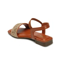 Anouk Tan Brown & Gold-Toned Embroidered Open Toe Flats image 4