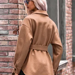 StyleCast Khaki Stand Collar Single Breasted Overcoat image 4