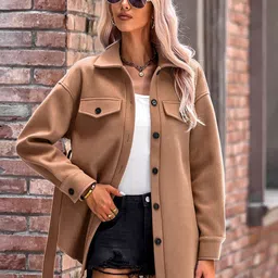 StyleCast Khaki Stand Collar Single Breasted Overcoat image 5