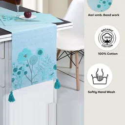 Ode & Cleo Home decor Blue 6 Pieces Cotton Intricate Texture 6 Seater Table mats image 2