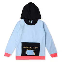 earth conscious Girls Blue Cotton Printed Hooded Sweatshirt-image-43