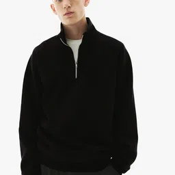 MISCHIEF MONKEY Mock Collar Ribbed Half Zipper Cotton Fleece Pullover Sweatshirt-picture-32