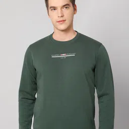 Cantabil Men Olive Green Printed Fleece Sweatshirt-image-71