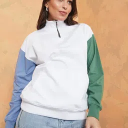 Styli Women White & Blue Cotton Sweatshirt-image-50