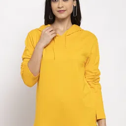 DOOR74 Women Yellow Solid Hooded Sweatshirt-image-55