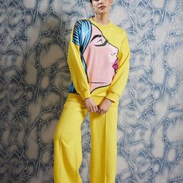 Athena Yellow Graphic Printed Drop Shoulder Sleeves Fleece Pullover-picture-29