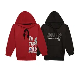 mack jonney VIMAL JONNEY Kids Pack Of 2 Typography Printed Hooded Fleece Pullover Sweatshirts-picture-57