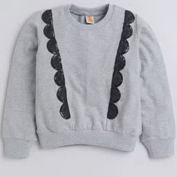 AWW HUNNIE Girls Round Neck Lace Inserts Cotton Sweatshirt-image-57