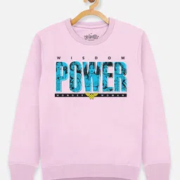 Kids Ville Girls Pink Wonder Woman Printed Sweatshirt-image-87